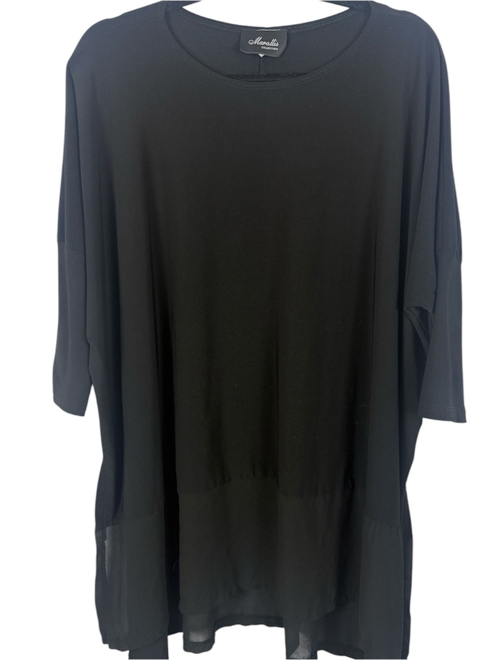 Marallis Collection Made in Canada Black Sheer Trim Oversized Tunic Top L/XL